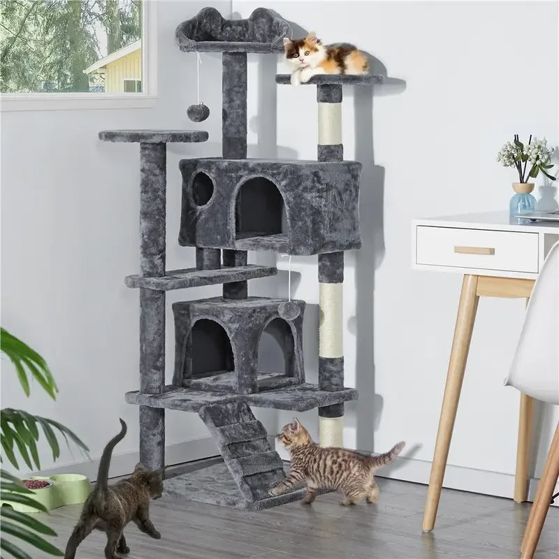 Torre per gatti con 2 cucce e tiragraffi