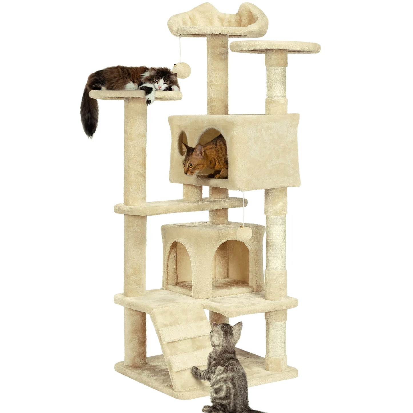 Torre per gatti con 2 cucce e tiragraffi