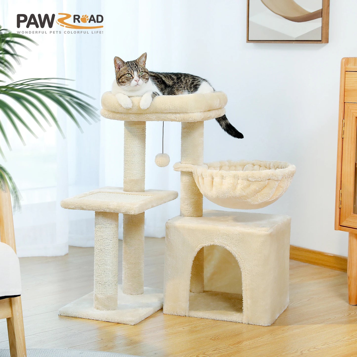 Tiragraffi per gatti su 2 livelli + cuccia