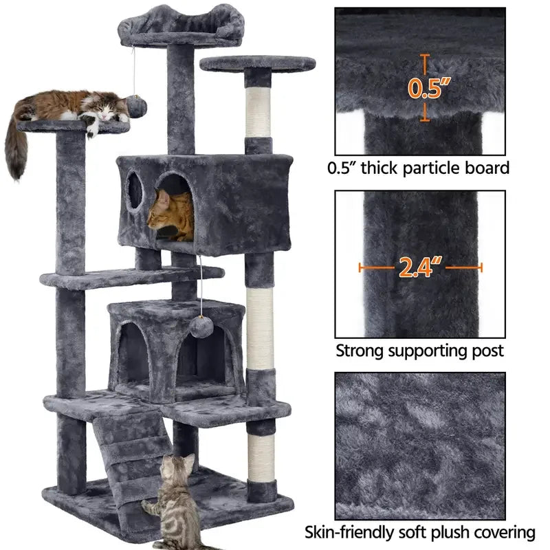 Torre per gatti con 2 cucce e tiragraffi