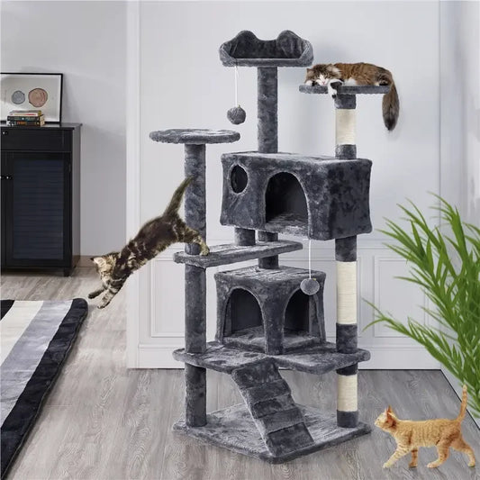 Torre per gatti con 2 cucce e tiragraffi